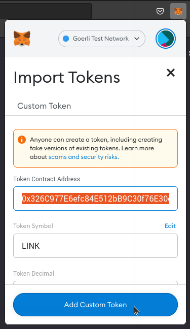 Metamask Custom Tokens Screen